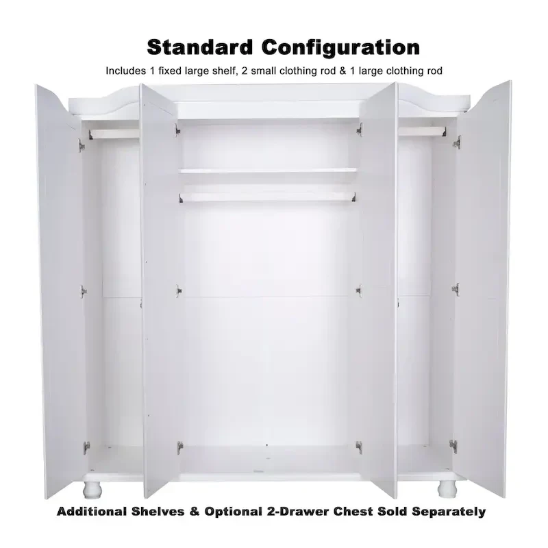 Palace Imports 100% Solid Wood Kyle 4-Door Wardrobe Armoire with Solid Wood or Mirrored Doors