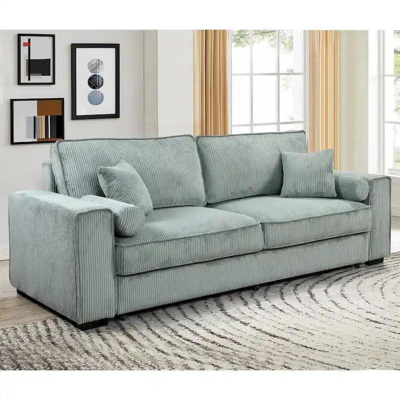 Pull-Out Sofa Bed with Storage – Light Green / Beige, Modern Style, Sinuous Spring, Seats 2