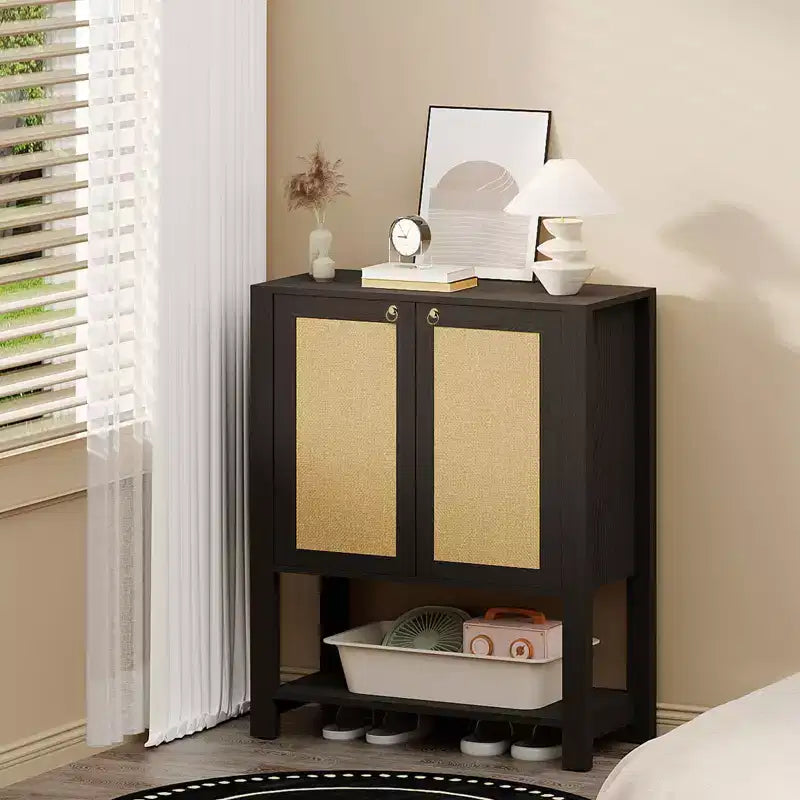 5-Tier Rattan Shoe Cabinet with Adjustable Shelves & Doors, Slim Entryway Organizer