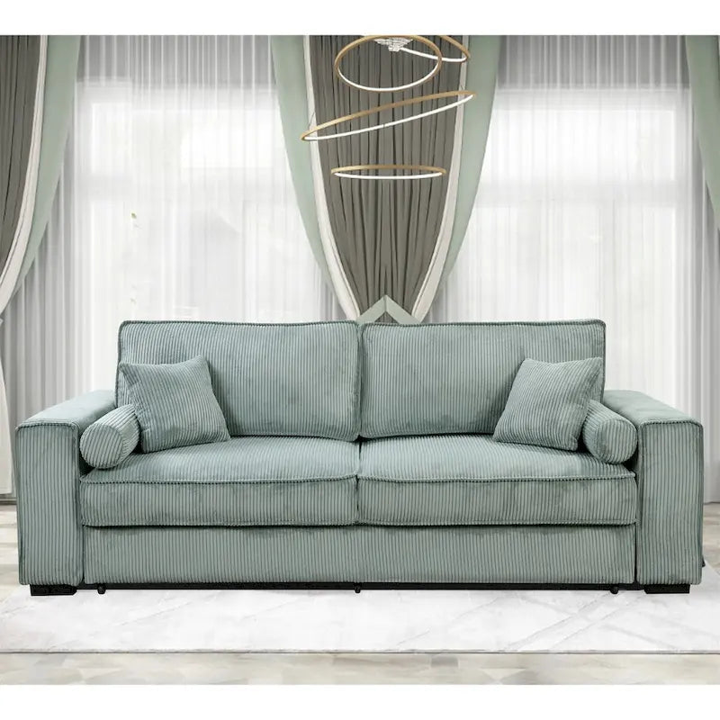 Pull-Out Sofa Bed with Storage – Light Green / Beige, Modern Style, Sinuous Spring, Seats 2