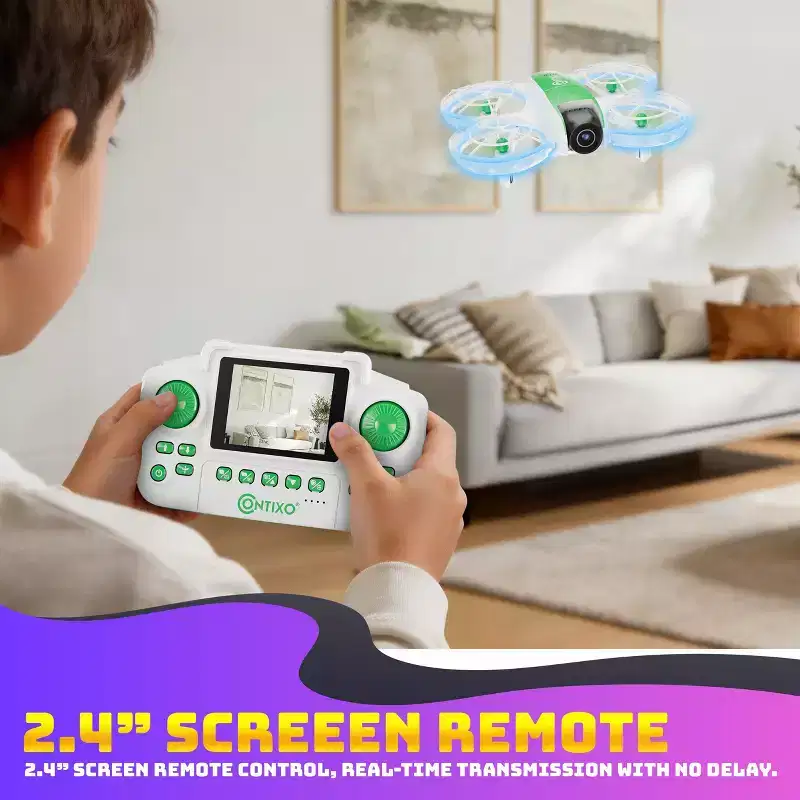 Contixo F15 Astro Kids Drone, HD Camera, 2.4 Screen Remote, Auto Hover, 2 Batteries, RGB Light 3D Flip Drones Toys Gift for Boys Girls- Green