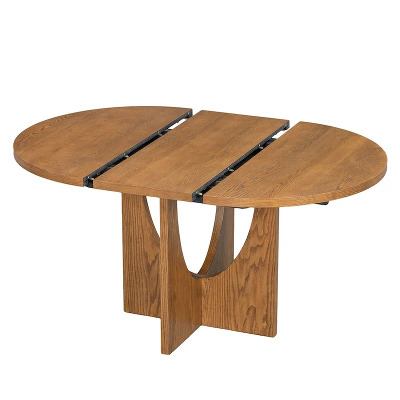 Modern Style Extendable Round Dining Table with Removable Leaf and Upholstered Dining Chairs