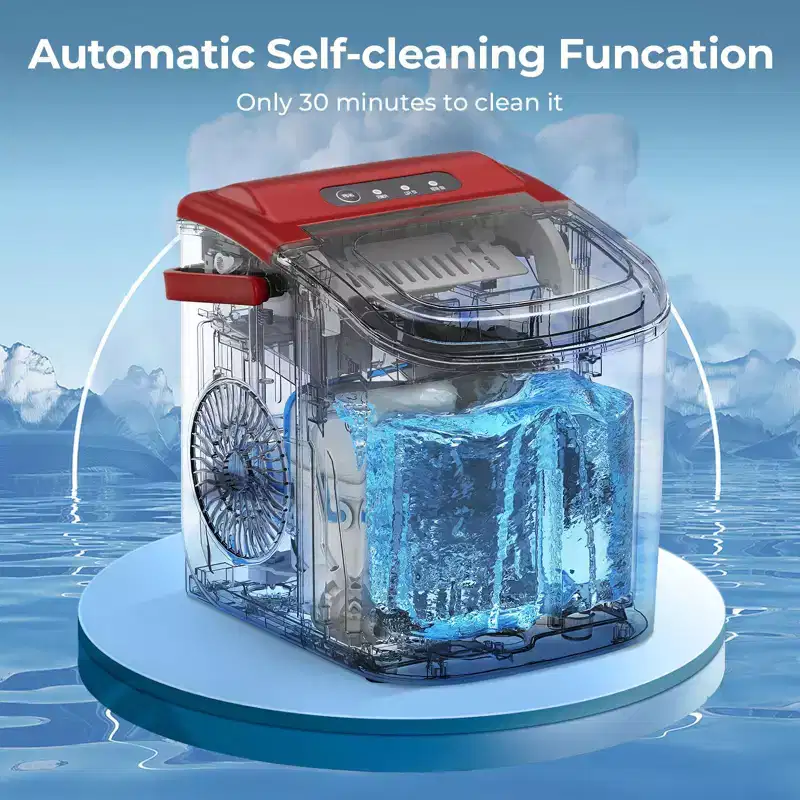 Portable Ice Maker,Countertop Model,Self-Cleaning,26.5lbs/24Hrs,6 Mins/9 Pcs Bullet Ice,Includes Ice Scoop and Basket