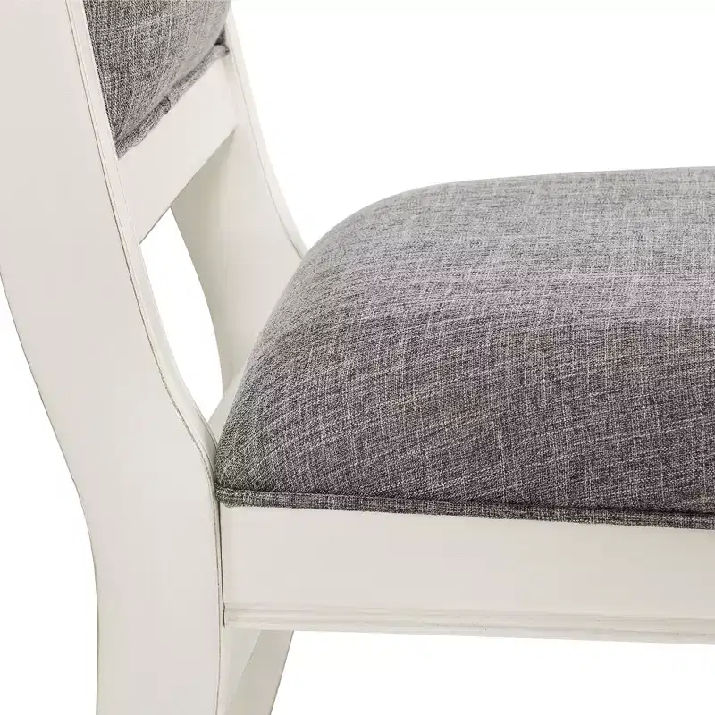 Roundhill Furniture Belleza Solid Wood Upholstered Dining Chairs, Antique White, Set of 2