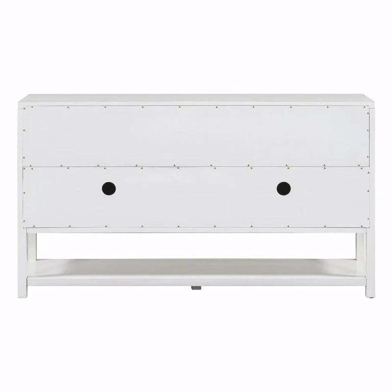 Elegant Retro Console Table with Mirrored Doors, Spacious Shelves and Durable Acacia Wood Legs