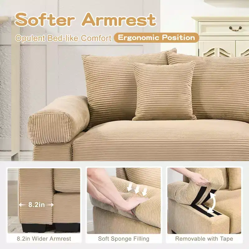 Oversized Cloud Modular Sectional Couch,Convertible Sectional Couches Deep Seat Extra-Wide Armrests