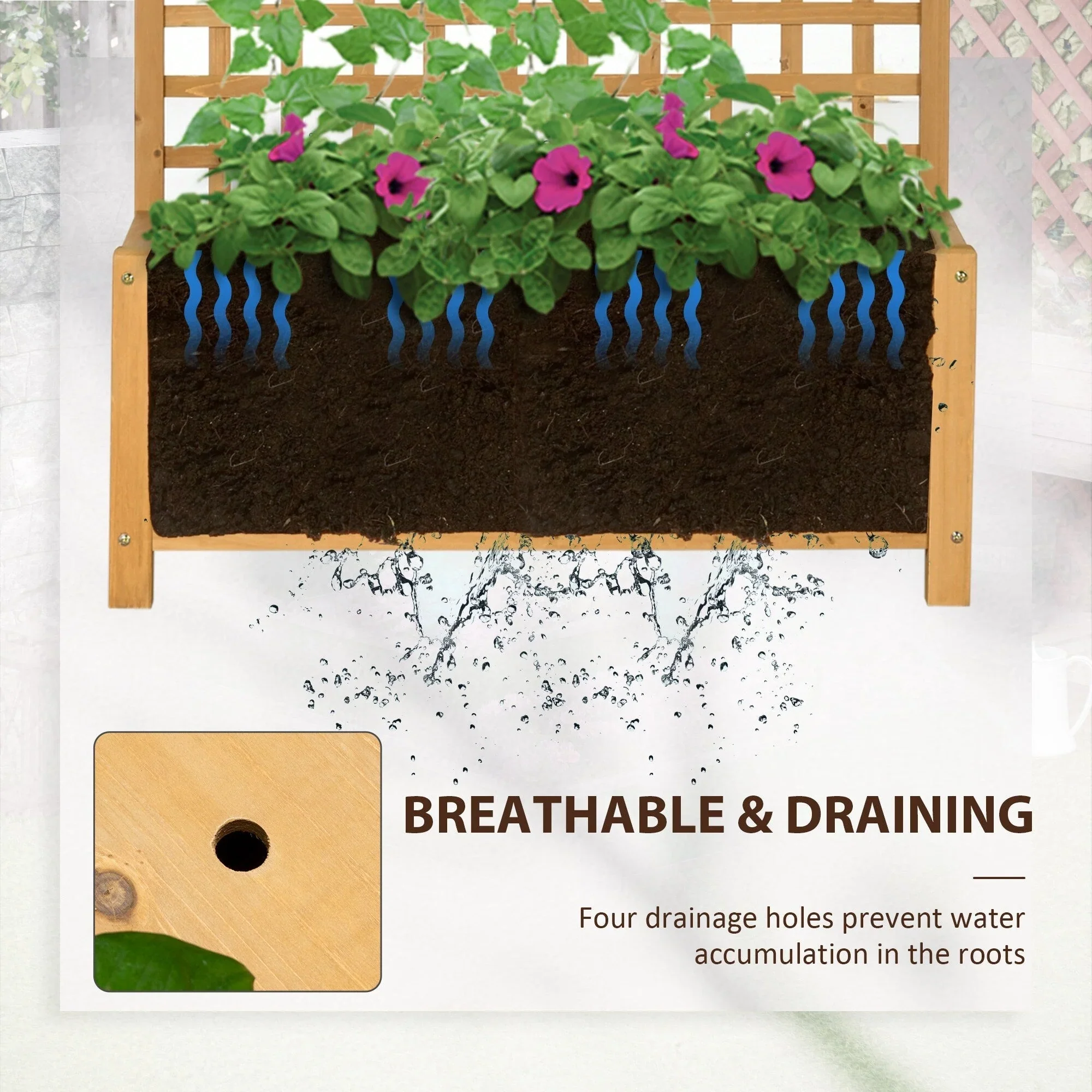 Outsunny Wood Planter with Trellis, Raised Garden Bed for Climbing Plants w/ Drainage Holes and Roof