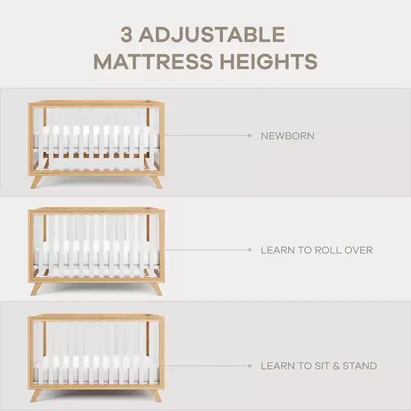 Comfy Cubs Baby Crib for 0 to 3 Years - Adjustable Mattress Height - 80 lbs Capacity Nursery Bed