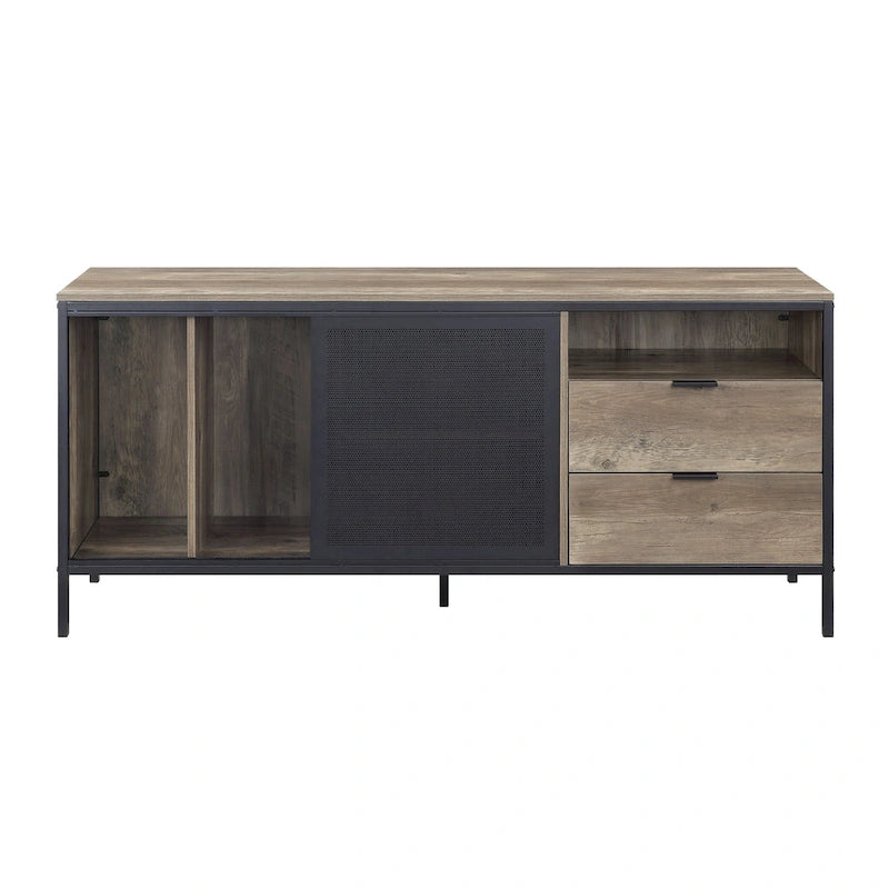 63-Inch Industrial TV Stand – Oak & Black, MDF & Metal Frame, Fits TVs up to 60 Inches
