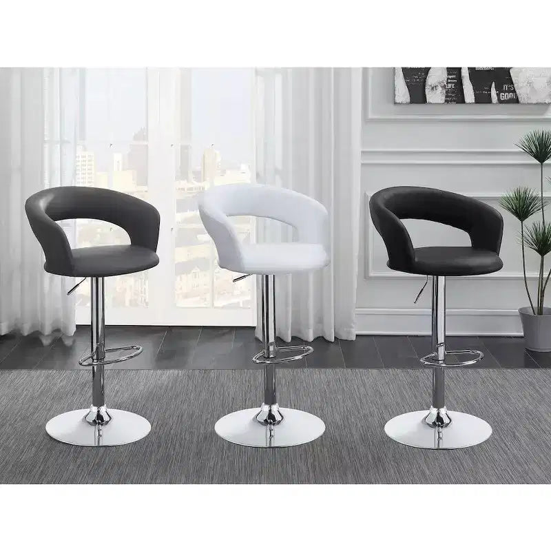 Adjustable Height Bar Stool, Grey Faux Leather Seat with Chrome Base
