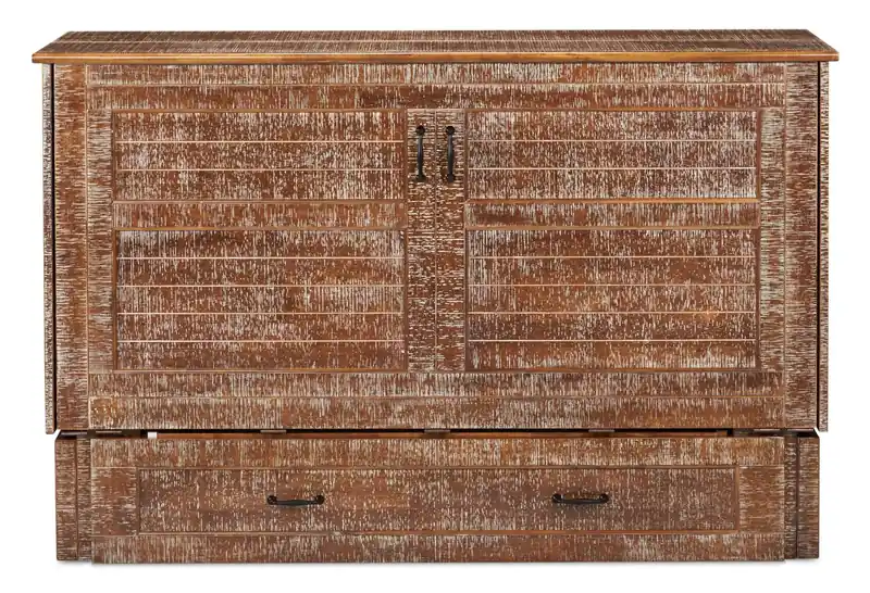 Parker Cabinet Bed with Memory Foam Mattress, Weathered Brown