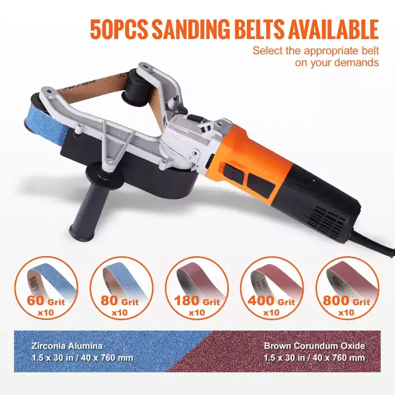 VEVOR Pipe Tube Polisher Sander, 1000W Pipe Belt Sander with 6 Variable Speeds 1100-3200rpm, 50PCS Sanding Belts, Orange&Black
