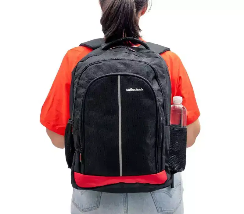 RadioShack 15.6 Laptop Backpack Black with Red Accent, Functional Tech Bag for Men and Women, Organized Storage for Work, and Travel 2606014