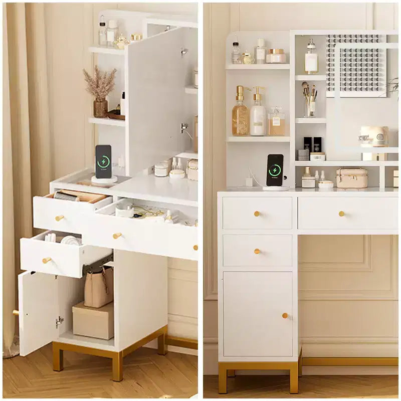 Makeup Table, Vanity Desk Dressing Table with LED Lighted Mirror & Power Outlet, 3 Lighting Modes