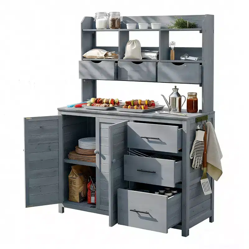 Farmhouse Potting Bench for Gardening, 65 Freestanding Garden Workstation with 6 Drawers, Cabinet, and Side Hook-Panipeachy