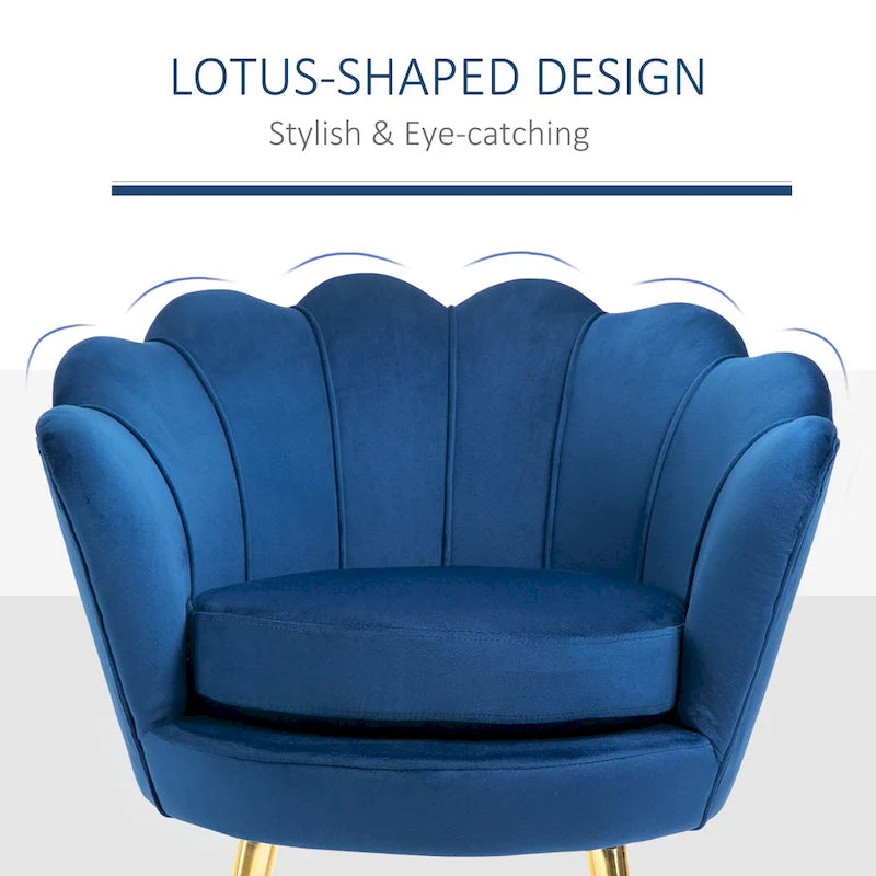 HOMCOM Elegant Velvet Fabric Accent Chair/Leisure Club Chair with Gold Metal Legs for Living Room - 29.5 x 24.75 x 28.75