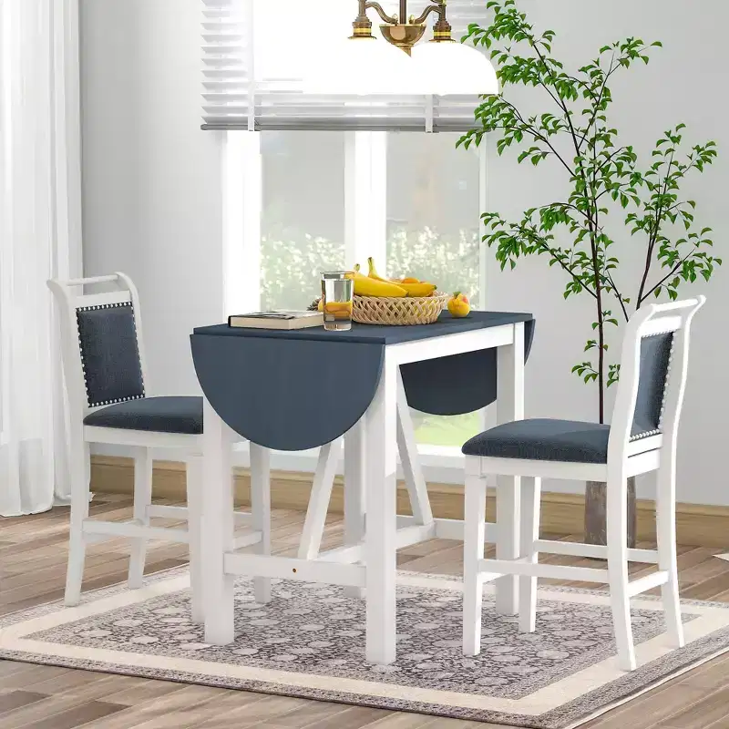 Whisen 3-Piece Wood Counter Height Drop Leaf Dining Table Set with 2 Upholstered Dining Chairs