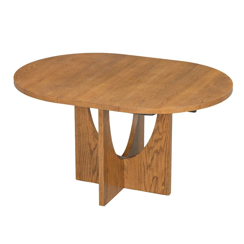 Modern Style Extendable Round Dining Table with Removable Leaf and Upholstered Dining Chairs