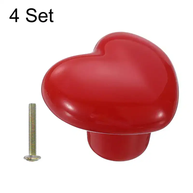 Unique Bargains Heart-Shaped Ceramic Drawer Knobs with Screw for Cupboard Wardrobe 4 Pcs
