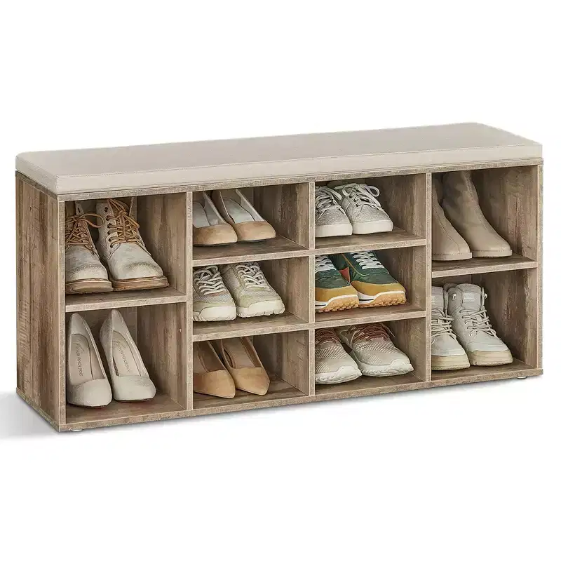 Shoe Storage Bench Shoes Organize with 10 Cushion and Cushion Seat