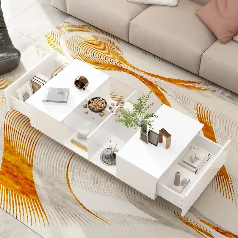 Coffee Table Storage High Gloss Coffee Tables LED Lighting Cocktail - 47.4W