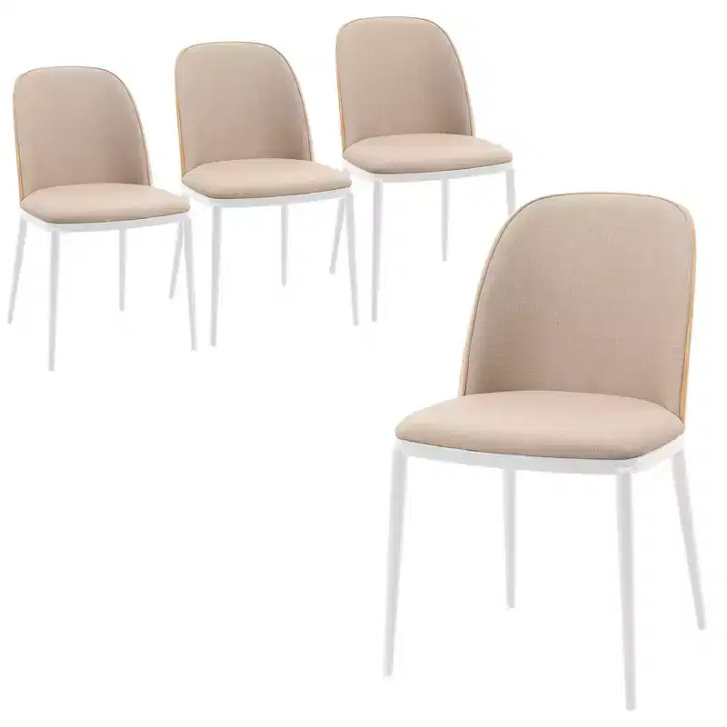 LeisureMod Tule Modern Dining Chair Set of 4 with PU Leather, Velvet, or Suede Seat and White Steel Frame  Kitchen, Dining Room, Home, Cafe, Seating