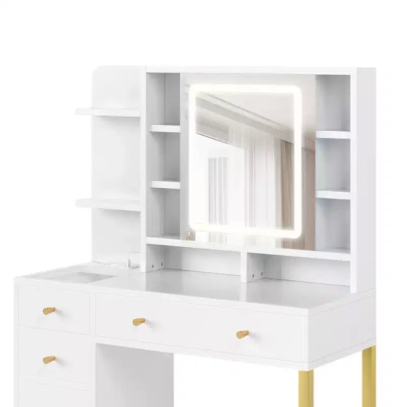Makeup Table, Vanity Desk Dressing Table with LED Lighted Mirror & Power Outlet, 3 Lighting Modes