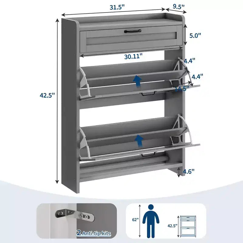 Modern Turn Drawer Shoe Cabinet, Space-Saving Storage Organizer for Entryway