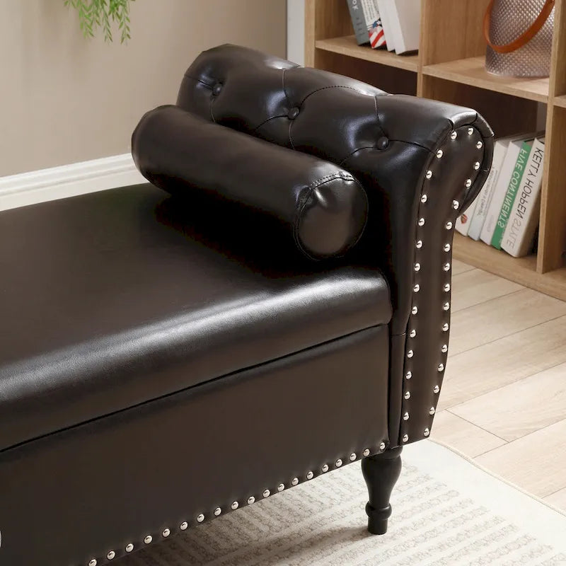 Upholstered Storage Ottoman Bench – Brown / Beige / Blue / Black / Grey / Pink, Velvet, Rolled Arms, Seats 2