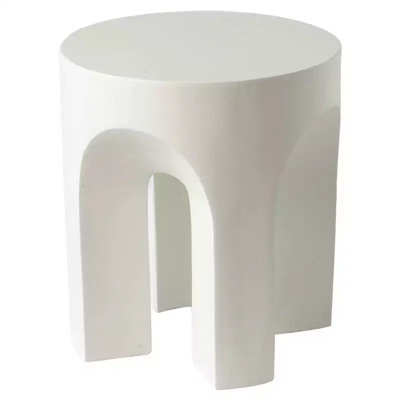 LeisureMod Crus 18 Sculptural Fiberstone End Table - Round Vaulted Base Side Table