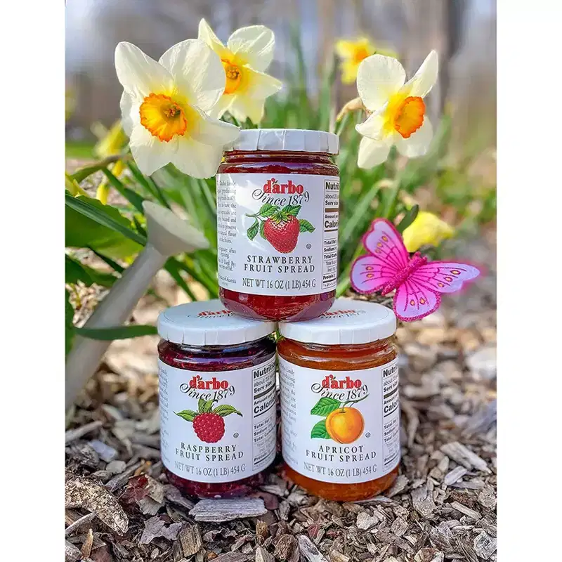 D'Arbo Trio Set All Natural Fruit Spreads - Apricot, Raspberry, and Strawberry - with Gold Stainless Steel Spreader Spoon (4-Pc Set)