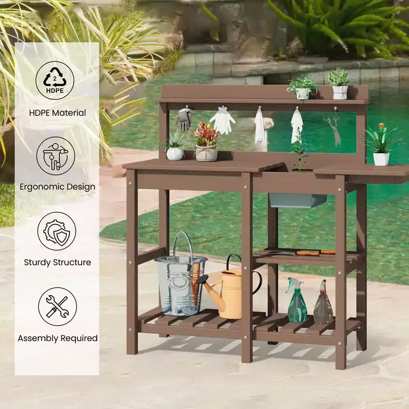 Hyleory HDPE Weather-Resistant Potting Bench Table with Storage Shelf