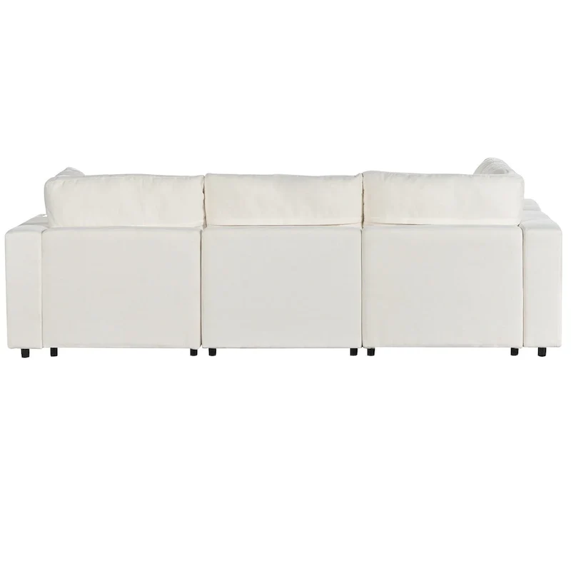 Beige Upholstered 4-Seater Modular Sectional Sofa with Wireless Charging