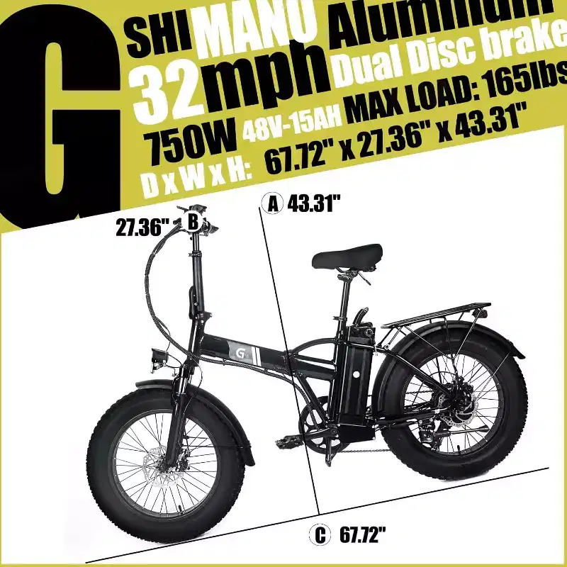 Electric Bike for Adults,20 x 4.0 Fat Tire Folding Ebike,48V Removable Battery and 7-Speed Gears Ideal for Commuting