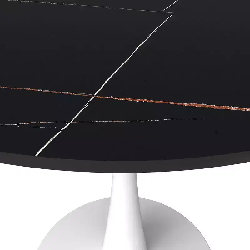 LeisureMod Bristol 31 Round Dining Table  Sintered Stone Top Accent Caf Table & Sturdy Steel White Pedestal Base for Kitchen and Small Spaces