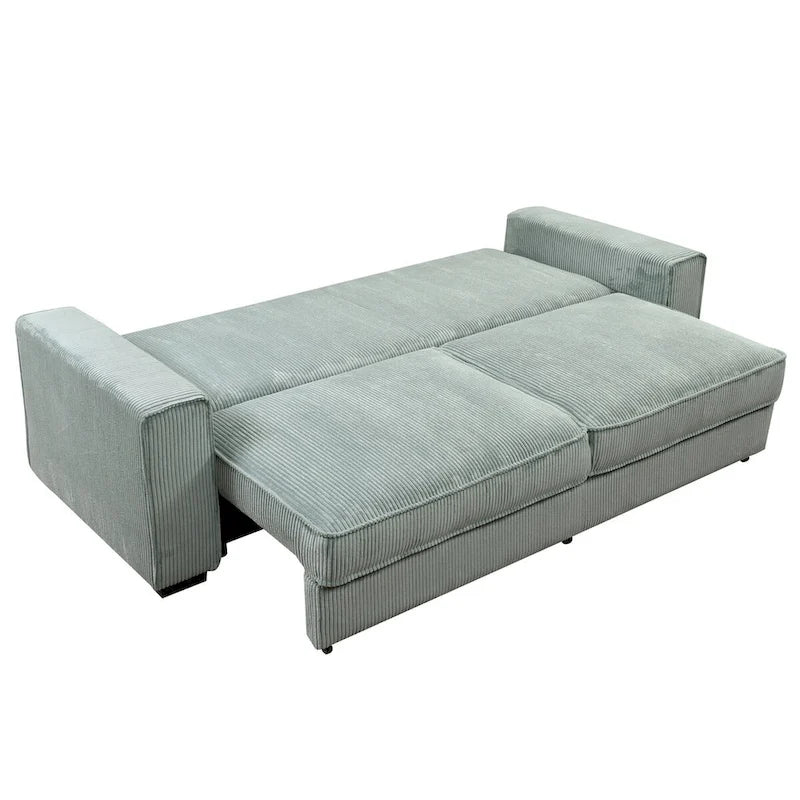 Pull-Out Sofa Bed with Storage – Light Green / Beige, Modern Style, Sinuous Spring, Seats 2