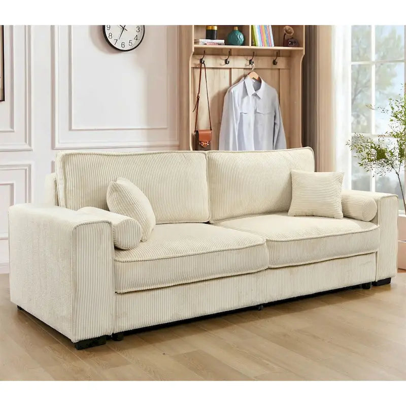 Pull-Out Sofa Bed with Storage – Light Green / Beige, Modern Style, Sinuous Spring, Seats 2