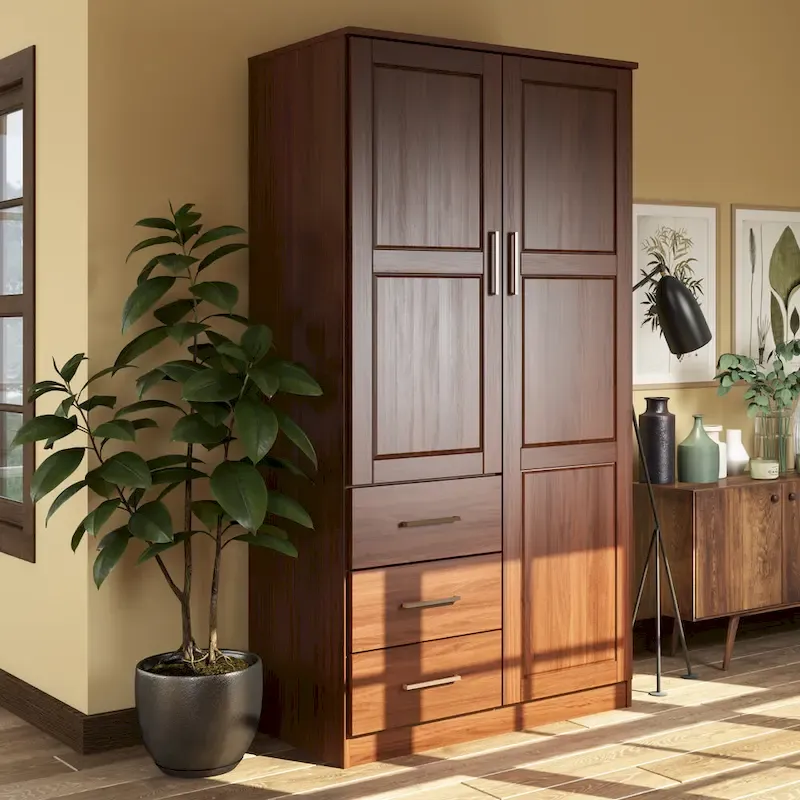 100% Solid Wood Metro Wardrobe Armoire – Solid Wood or Mirrored Doors, Multiple Finishes