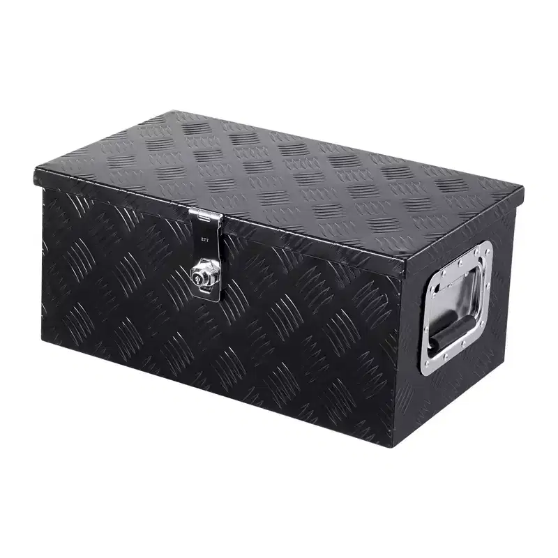 VEVOR Heavy Duty Aluminum Truck Bed Tool Box, Stripes Plated Tool Box with Side Handle and Lock Keys, Storage Toolbox Chest Organizer, Black