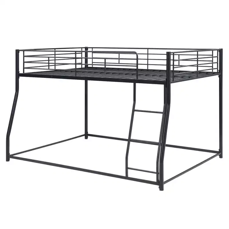 Twin XL over Queen Metal Bunk Bed with Ladder and Safety Guardrail