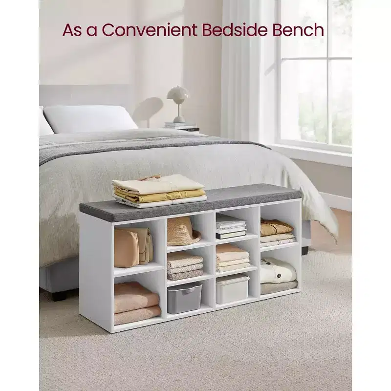 Shoe Storage Bench Shoes Organize with 10 Cushion and Cushion Seat