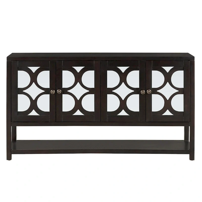 Elegant Retro Console Table,Storage Cabinet,Sideboard with Mirrored Doors, Spacious Shelves, and Durable Acacia Wood Legs