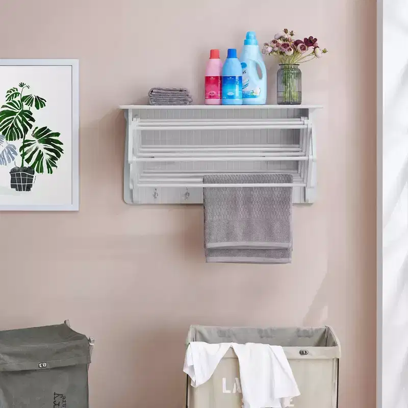 36 x 18 Wall Shelf with Collapsible Drying Rack and Hooks