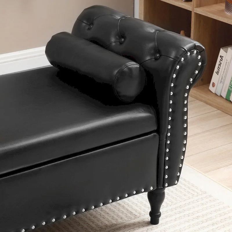 Upholstered Storage Ottoman Bench – Brown / Beige / Blue / Black / Grey / Pink, Velvet, Rolled Arms, Seats 2