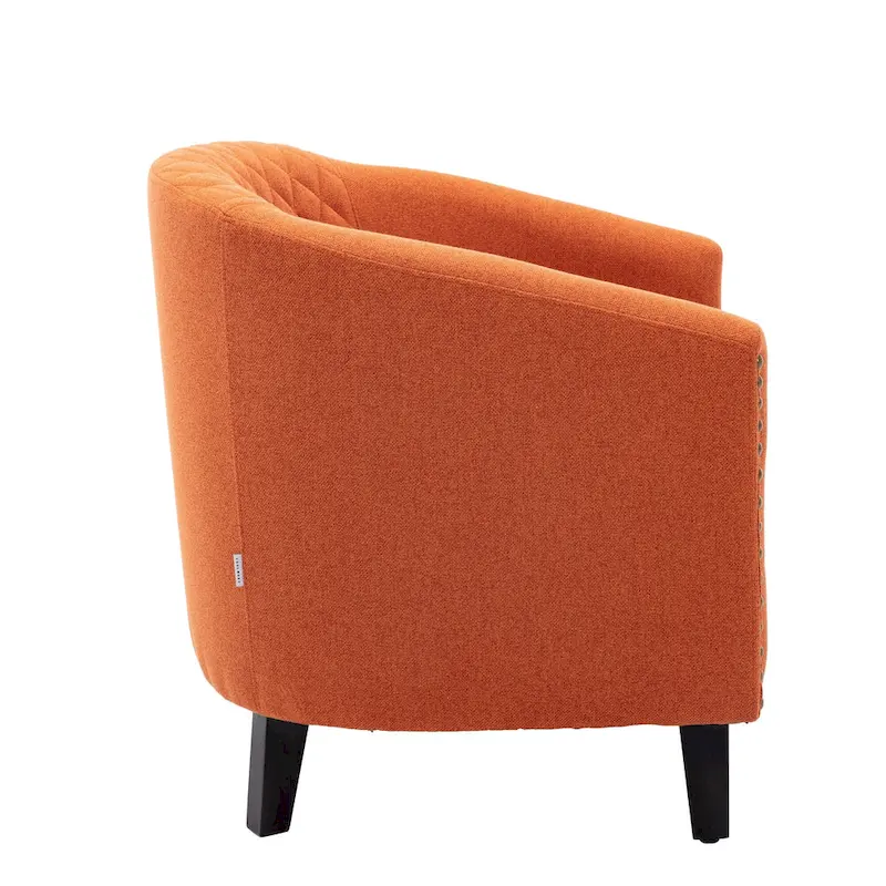 Accent Barrel chair living room chair with nailheads and solid wood legs