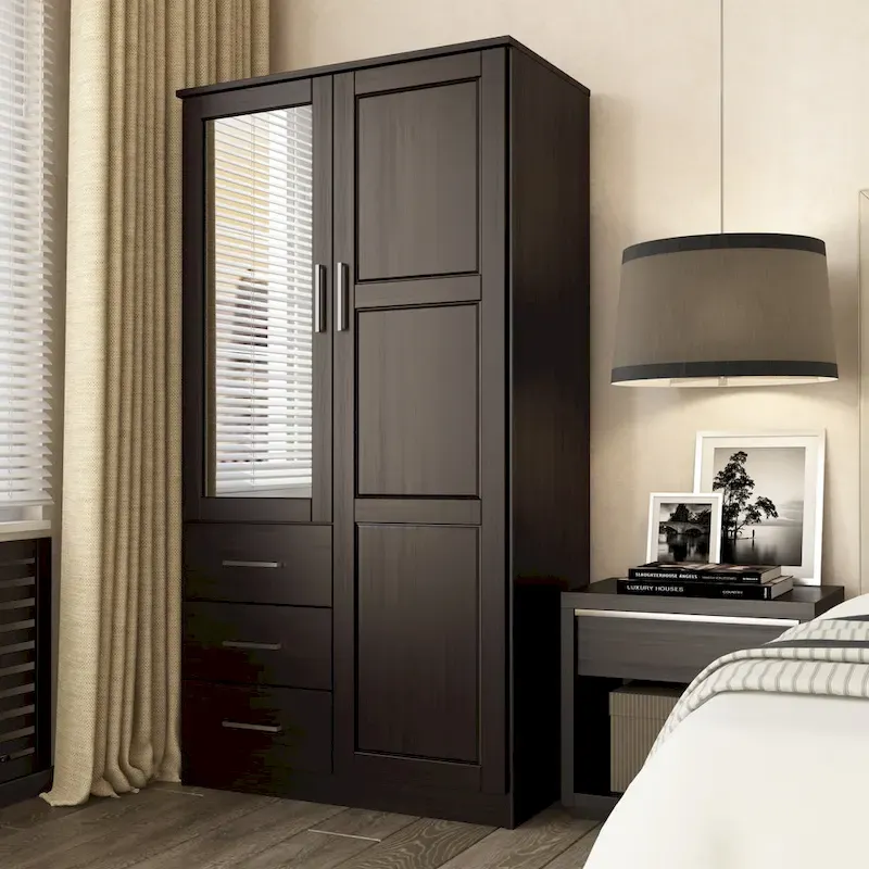 100% Solid Wood Metro Wardrobe Armoire – Solid Wood or Mirrored Doors, Multiple Finishes