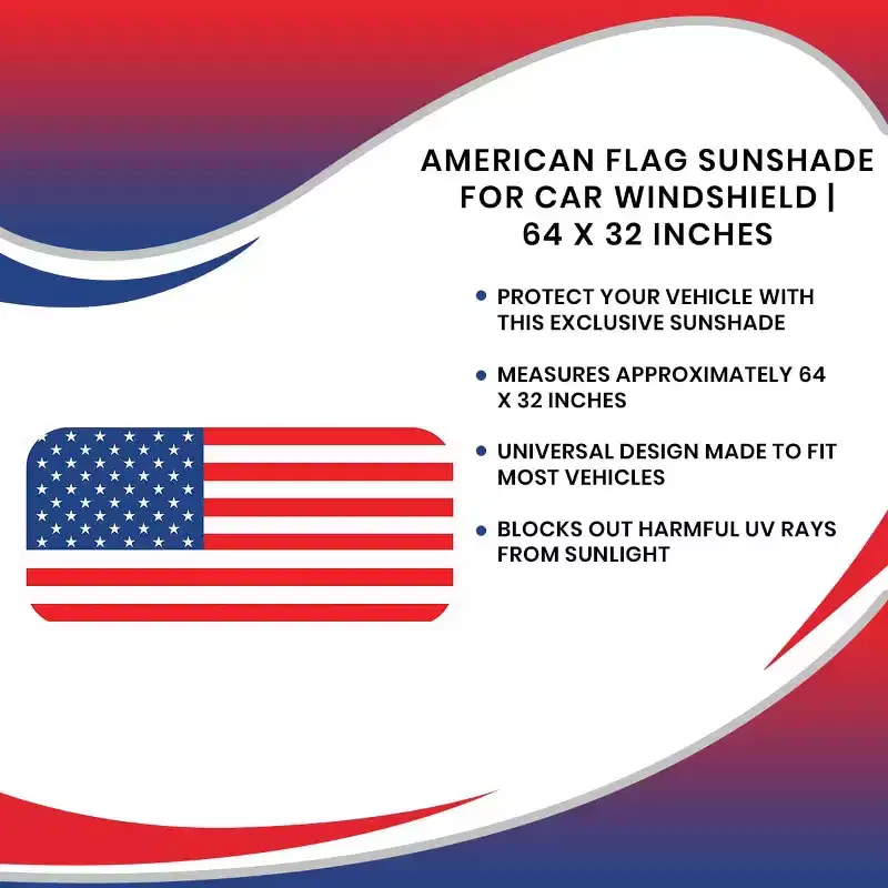 Surreal Entertainment American Flag Sunshade for Car Windshield | 64 x 32 Inches