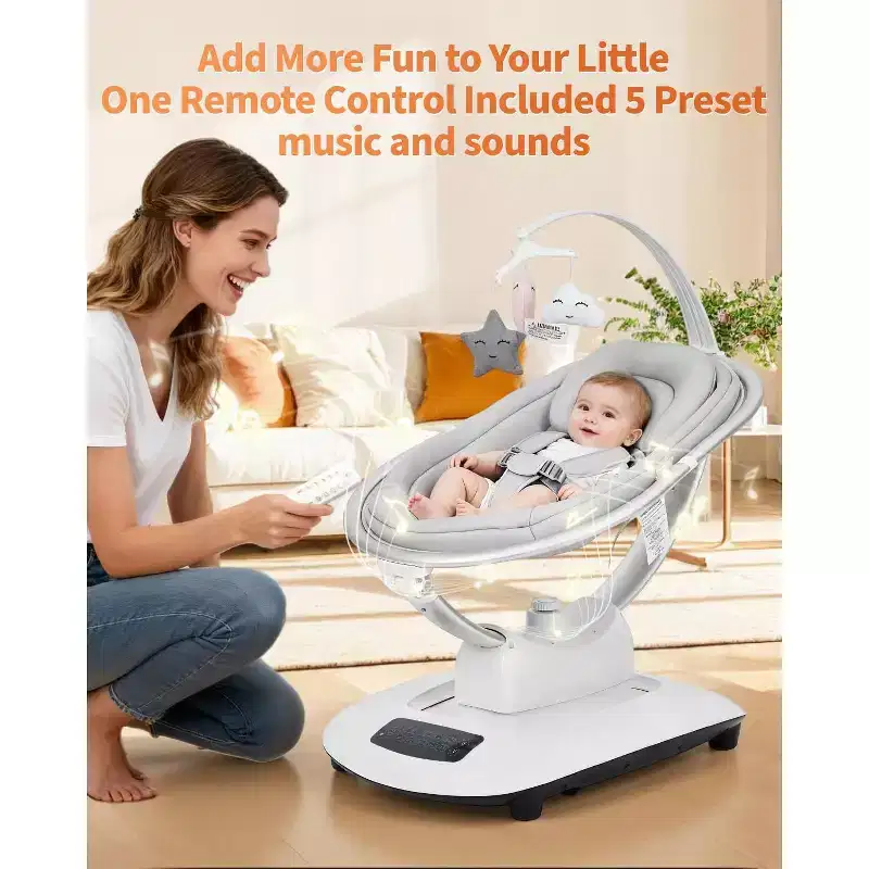 Electric Baby Swings for Toddler, Infant Swing with 5 Motion Modes, Remote Control, Reclining Seat with 5-Point Harness, 5 Preset Music, Khaki