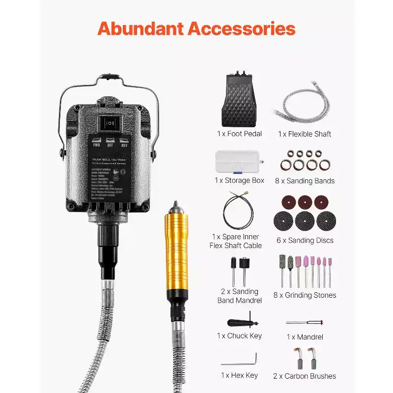 VEVOR Flex Shaft Grinder,1000W 30,000RPM Electric Flex Shaft Rotary Tool Carver,Multi-functional Hanging Grinding Machine with 31PCS Accessories,Gray