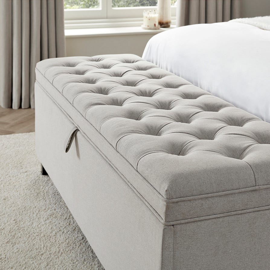 Button Back Storage Ottoman - Natural